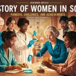 Ritratto collage di donne scienziate storiche e contemporanee che rappresentano la lotta e il contributo femminile alla scienza
